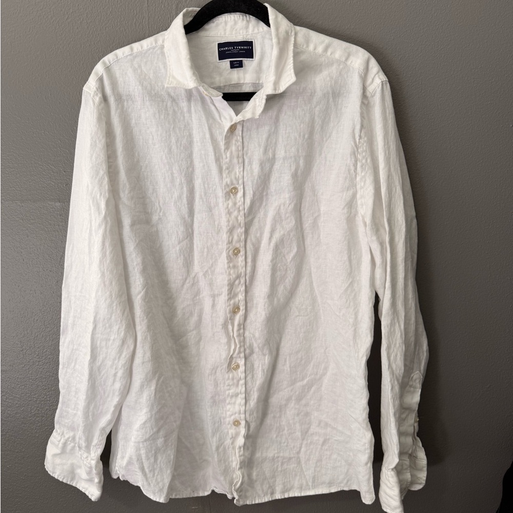 Charles Tyrwhitt White Linen Button Down Large